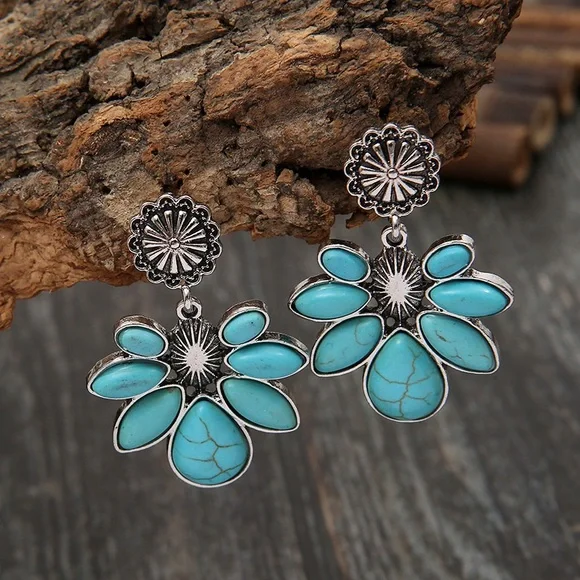 Turquoise Flower Earrings - Picture 1 of 8